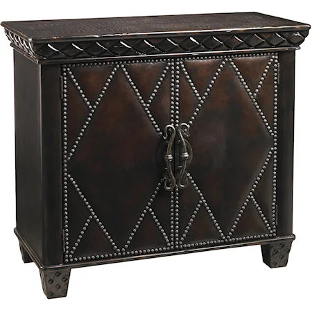 Two-Door Luxor Hall Chest with Geometric Pattern & Embossed Croc Pattern on the Leather Top